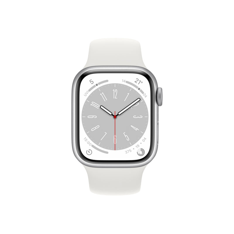 Apple Watch Series 8 Silver Aluminum Case with White Sport Band