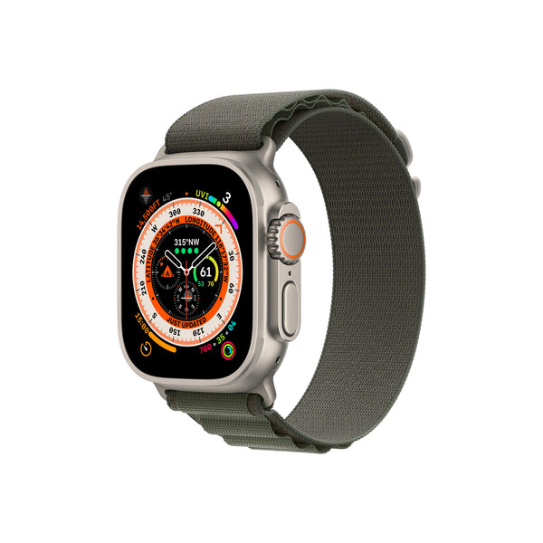 Apple Watch Ultra (GPS + Cellular) 49mm Titanium Case with Green Alpine Loop